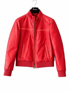 Red Leather Bomber Jacket - Brand: (unspecified)